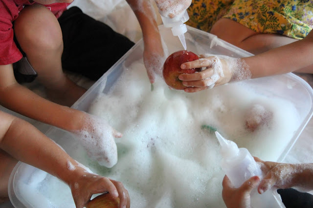 Apple foam fall sensory bin is a fun fall sensory activity