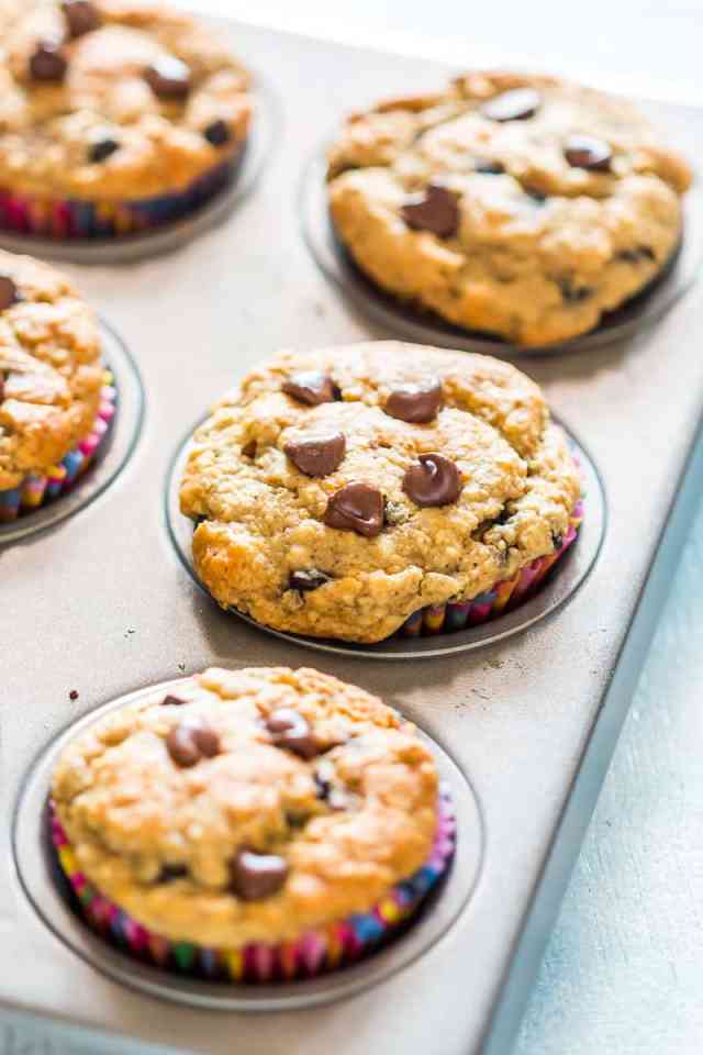 healthy oatmeal banana chocolate chip muffins