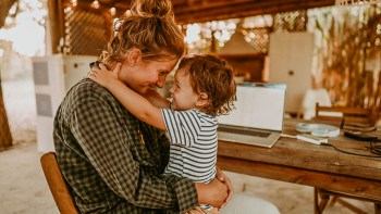 mother and son hugging