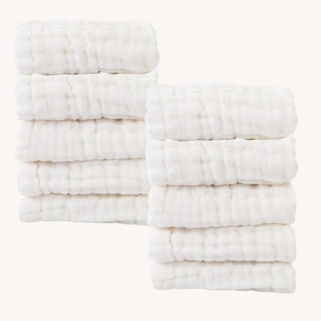 two stacks of baby washcloths