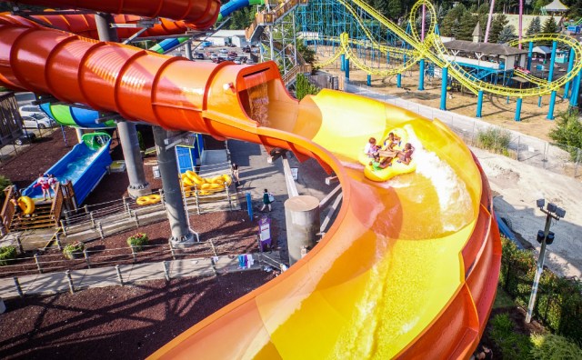 An exciting waterslide at Wild Waves Theme and Water Park south of Seattle