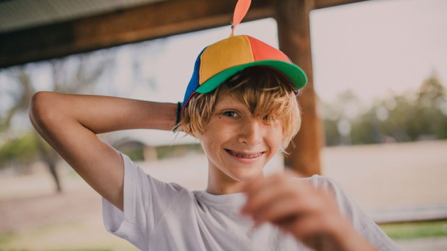 boy in funny propeller hat