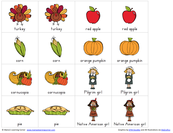free Thanksgiving printable memory game