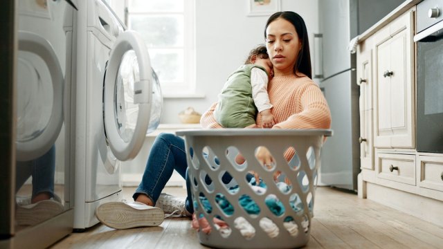 a mom doing laundry, which she could add to her parents salary