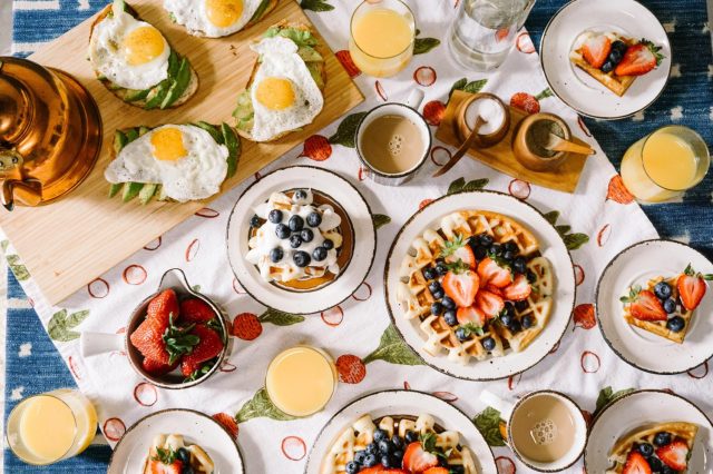 Easter breakfast ideas, like a waffle board with all the fixins