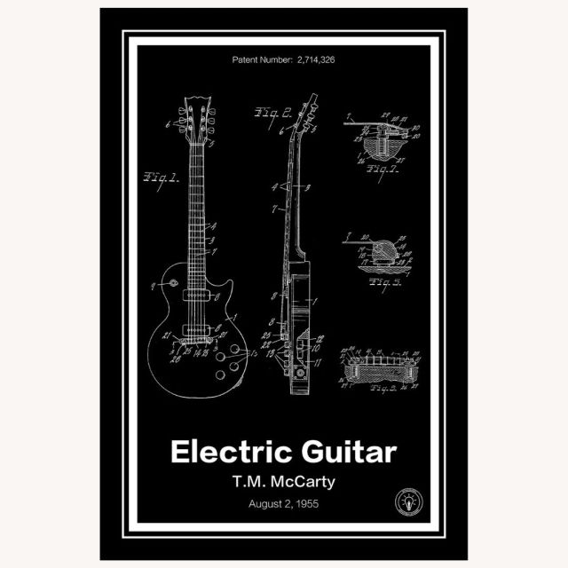 black print of electric guitar