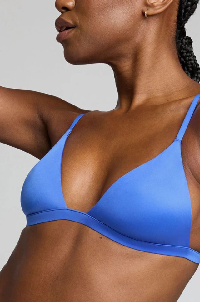 woman wearing cobalt smooth bra