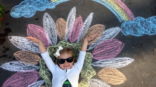 a photo background is one of the best sidewalk chalk ideas.