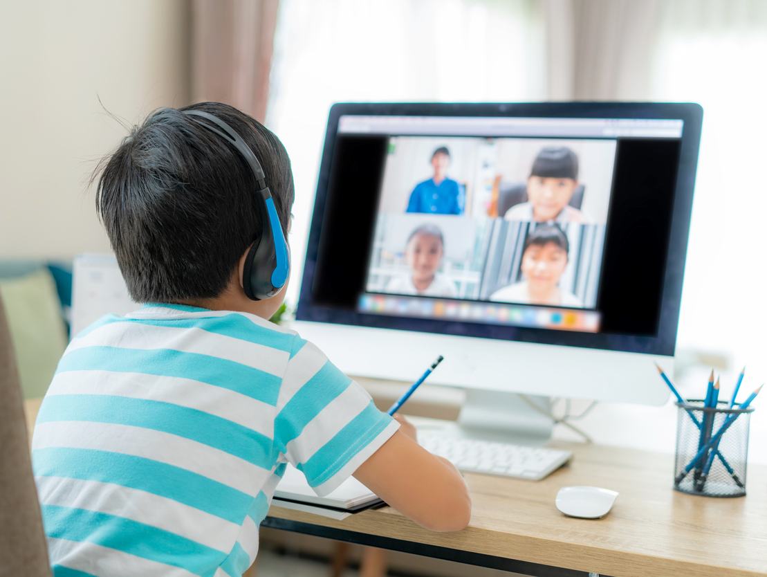 eLearning, computer, headphones, zoom call, computer, covid, distance learning, education