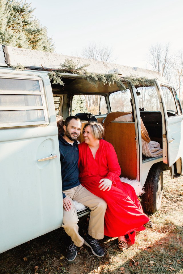 woman and man in mini van