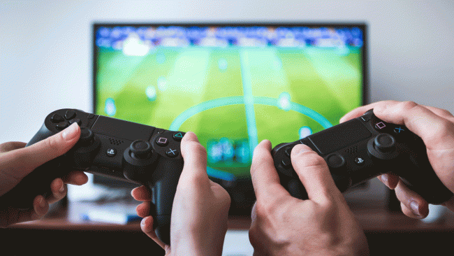 Two people playing video games together