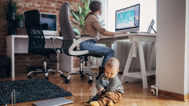 working mom at home with kid