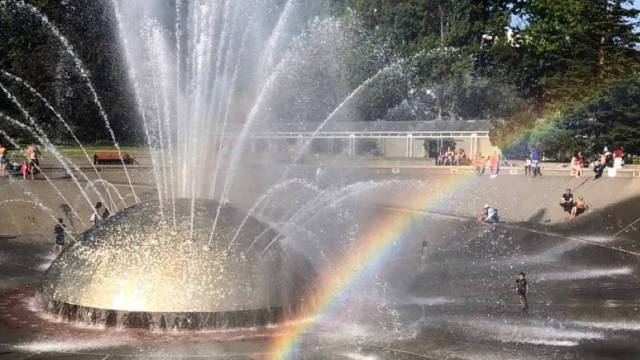 a rainbow over the seattle international fountain outdoor activities in seattle