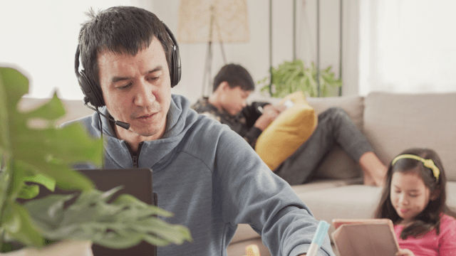 father working online job from home