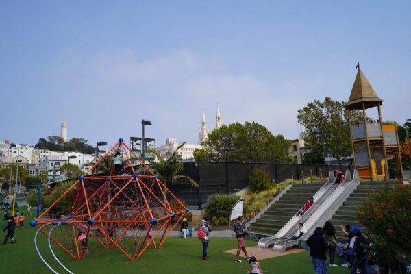 Children play at Joe DiMaggio playground in San Francisco