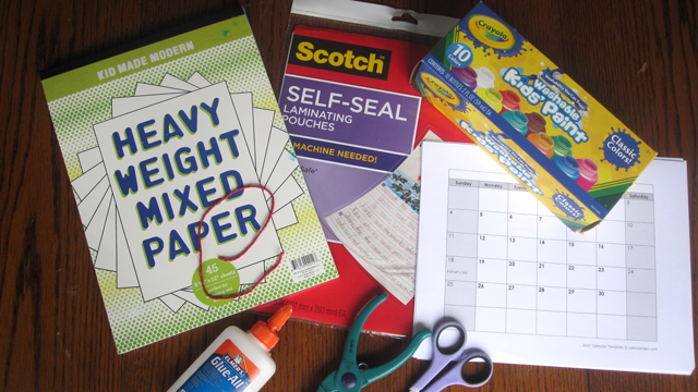 supplies to make a handprint calendar