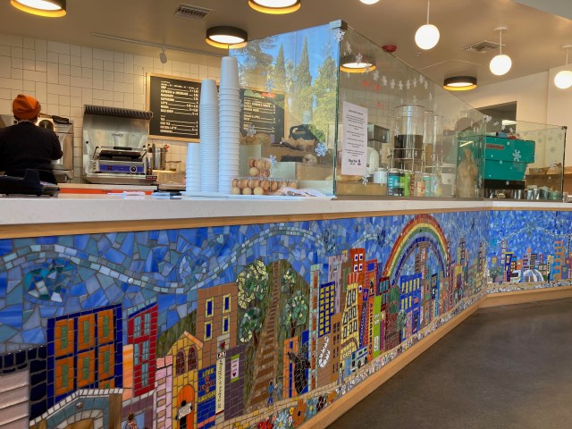 coffee shop mosaic mural