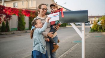 A family getting free stuff for kids by mail