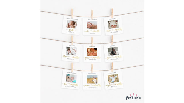 a banner to hold pictures, a cute baby milestone photo idea