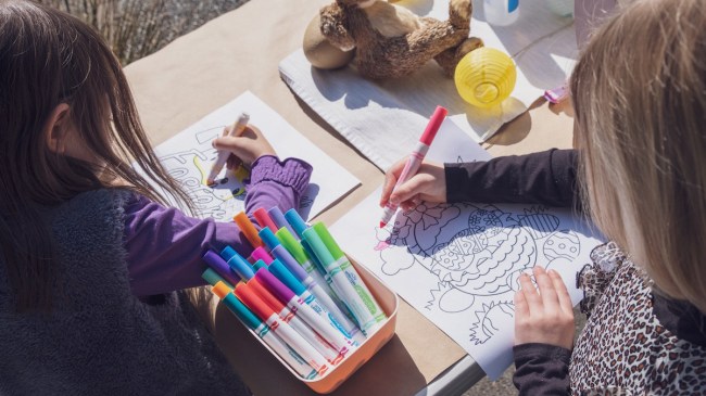 little girls coloring on free Easter printables