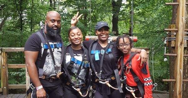 Family ziplining on Long Island