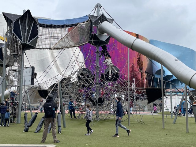 Kids on the Artists at Play Playground in Seattle Center one of the best seattle playgrounds