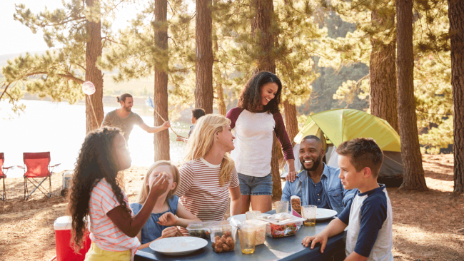 group camping in the woods