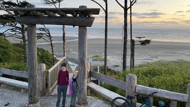 kids on the way to Seabrook's beach at sunset during an outdoor activities seattle