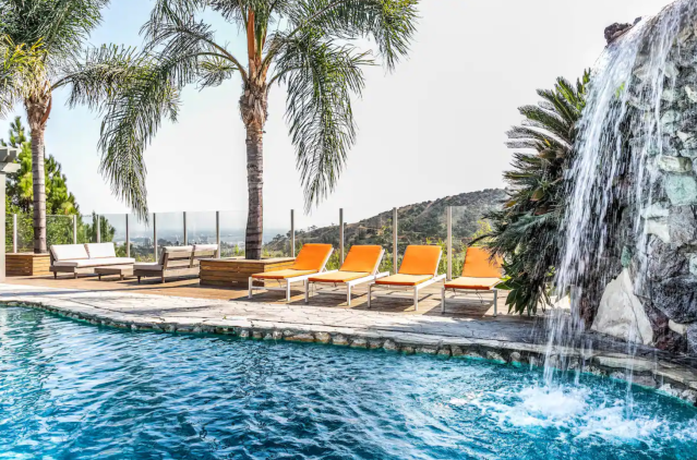 pool view with waterfall