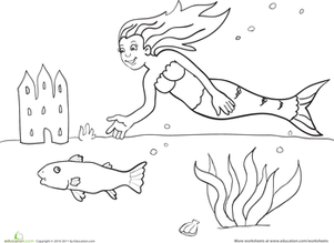 A mermaid, a fish and a castle