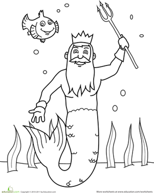 the kind of the sea and a fish coloring page