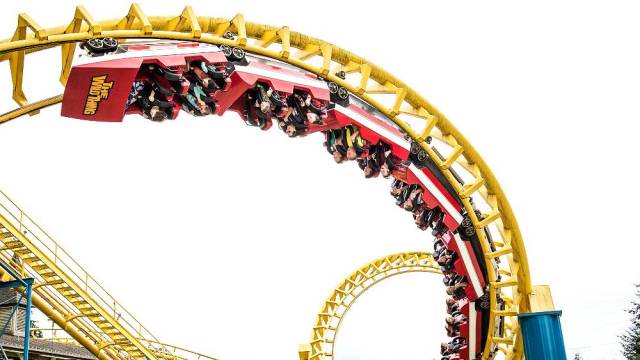 A corkscrew roller coaster at Wild Waves theme and water park near Seattle