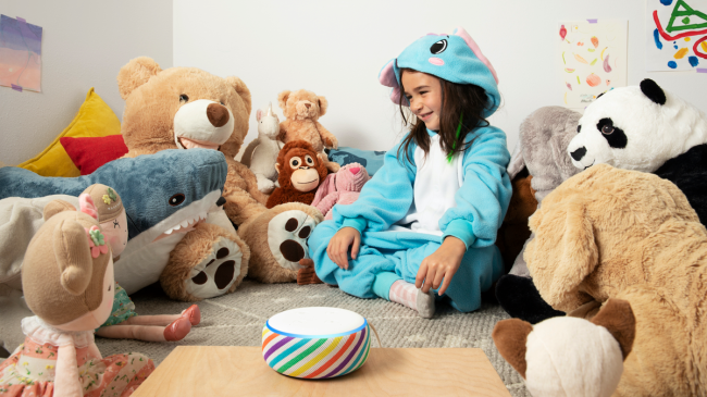 little girl using Amazon Echo to play Alexa games