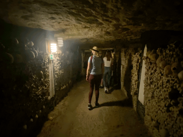 Family in Paris catacombs