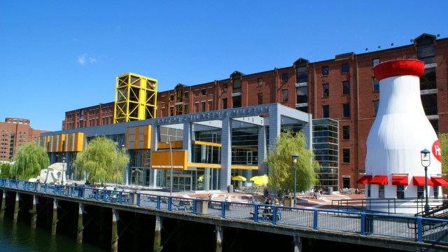 the exterior of the Boston Children's Museum on a sunny day with the large milk container