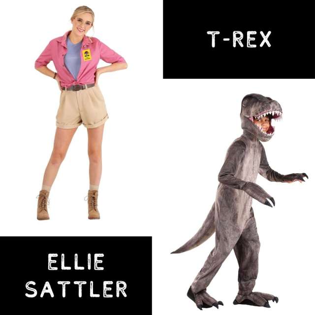 Image of Ellie Sattler and T-Rex costumes
