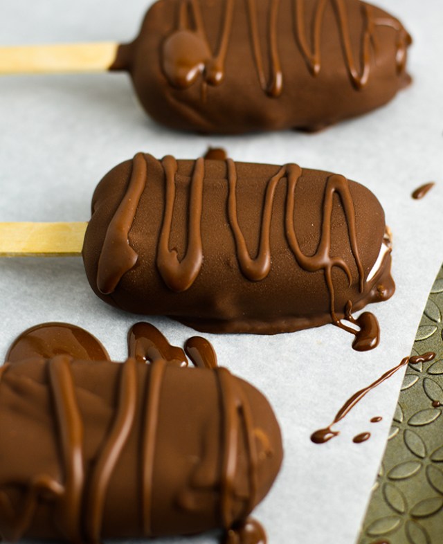One of summer's best popsicle recipes is A Taste of Madness's easy mini Magnum bars.