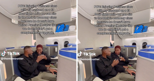 parents upgrade flight and leave son in coach.