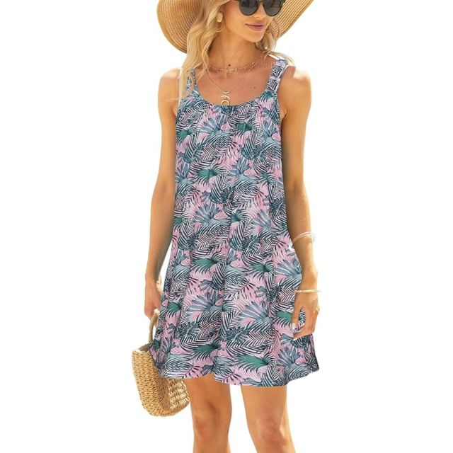 woman in pink and green printed tank dress