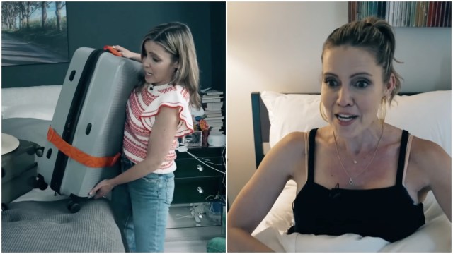 Screenshots from a video highlighting the differences in vacations in your 20s vs 40s