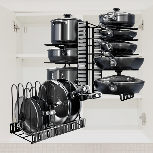 Kitchen organization hacks cookware storage rack and organizer