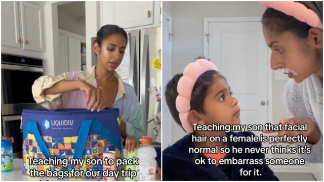 Screenshots from TikTok videos showing Payal Desai teaching her boys life lessons.