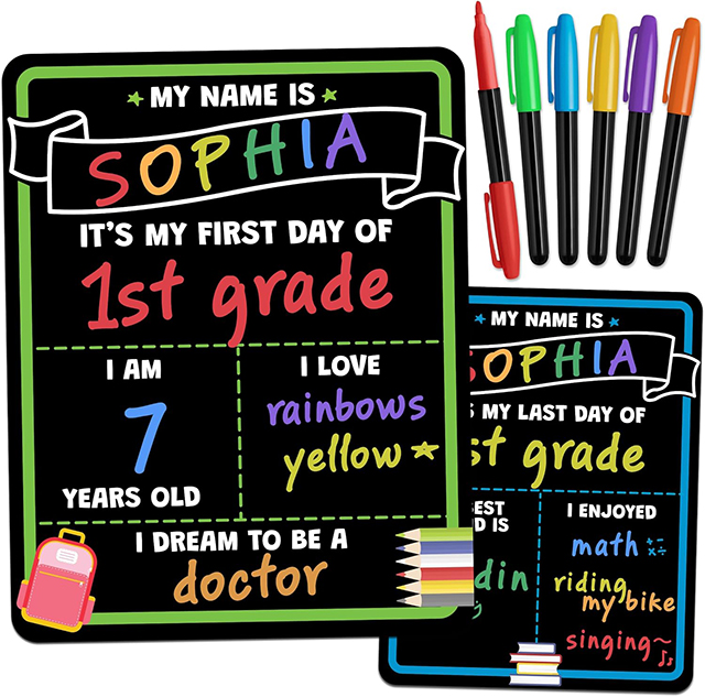A marker board is one of our favorite first day of school picture ideas
