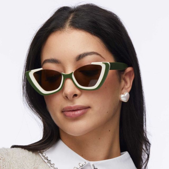 woman wearing retro cat eye sunglasses