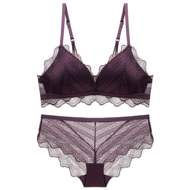 dark purple lace bralette and panty set