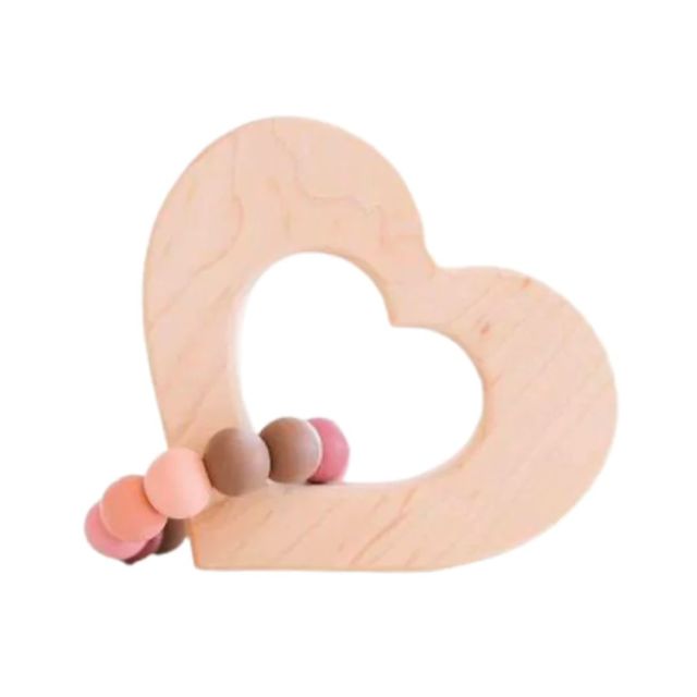 light wooden heart baby toy with beads