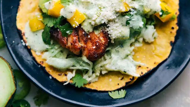 a picture of salmon tacos