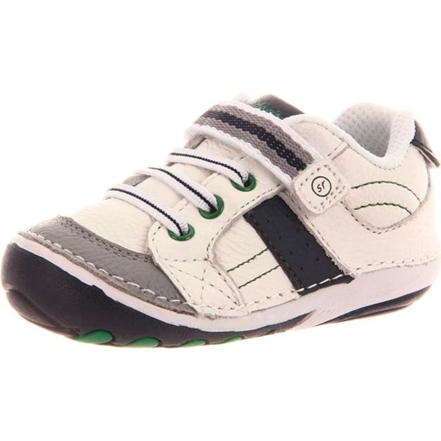 white and navy baby sneaker