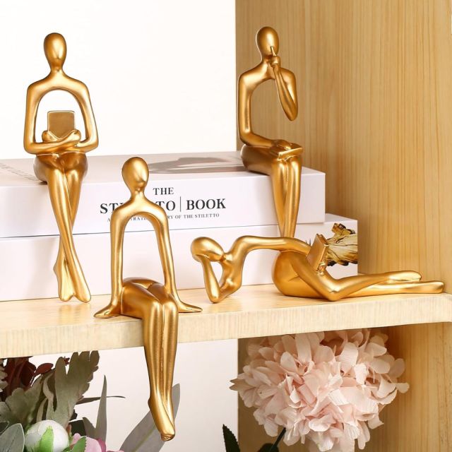 4 gold bookshelf figurine decorations