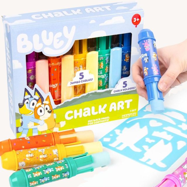 Bluey-themed chalk set with stencils for kids